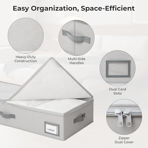 GRANNY SAYS 7.5" Foldable Underbed Storage Box with Lid, 82L Large Under Bed Storage Containers with Reinforced Bottom for Comforters & Blankets, High Capacity Seasonal Bedding Organizer, 2 Pack,Grey - Thumbnail 3