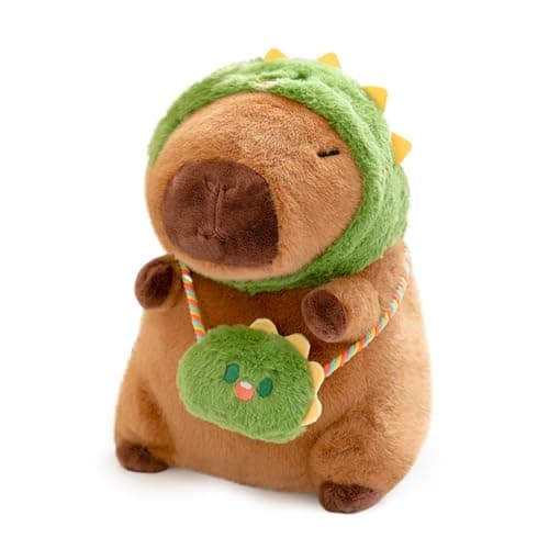 Ditucu Capybara Plush with Dinosaur Hat & Mini Bag 9.8 inch Cute Dino Capibara Stuffed Animal Soft Plushies Toys Gifts for Kids Adults Brown - Image 1