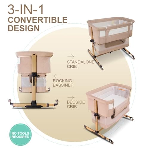 cutebeams Baby Bassinet, 4 in 1 Stable Bedside Bassinet for Baby - Thumbnail 3