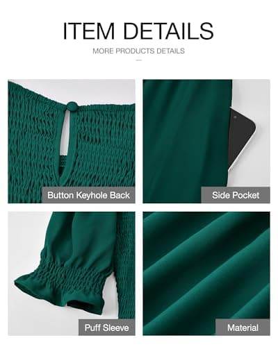 BTFBM Women Casual Summer Dresses 2025 Spring Crew Neck Ruffle Short Sleeve Floral Print Smocked Boho Flowy Maxi Dress(Solid Dark Green, Medium) - Thumbnail 5