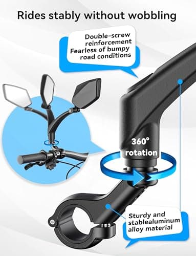 COICER Bicycle Mirror for Handlebars Mount, E Bike Rear View Mirror 2PCS - Thumbnail 4