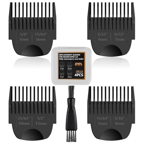 4 Pack Guards for Manscaped Lawn Mower 3.0 - Adjustable Lawnmower 3.0 Trimmer Guards with Brush and Organizer, Waterproof Guide Comb Replacement for Manscaped 3.0 Attachments, 1/8" to 1/2" - Image 1