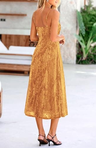 BTFBM Women's Summer Dress Sleeveless Spaghetti Strap Midi Dress Sexy Cowl Neck Floral Cocktail Dress Party Dresses(Brown,XX-Large) - Thumbnail 3