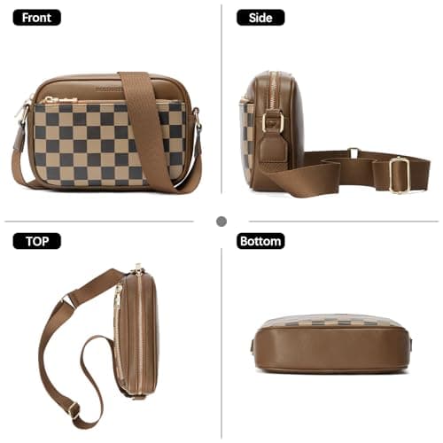 BOSTANTEN Quilted Crossbody Bags for Women Vegan Leather Purses Small Shoulder Handbags with Wide Strap Checkered Coffee - Thumbnail 6