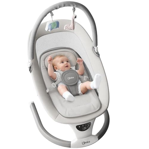 AMKE Baby Swing for Infants with Spacious & Breathable Mesh Seat, Lightweight Portable Baby Rocker Swing with 5-Speeds, 3 Timer & 12 Lullabies, Gentle Sway for Newborn Max 20 Lbs - Image 1