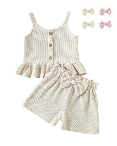 ChuYuKu Toddler Girl Summer Clothes Sleeveless Ruffle Button Tank Top 2PCS Cute Short Set Party Spring Outfits - Image 1