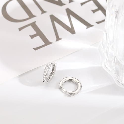 Small Gold Hoop Earrings for Women Dainty Gold Earrings| 14K Gold Plated Hypoallergenic Stud earrings Set| Cartilage Earrings for Multiple Piercing for Women (09-Silver-classic) - Thumbnail 6