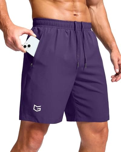 Men's Athletic Running Shorts with Zipper Pockets Quick Dry 7"/ 5"/ 9" Workout Gym Shorts for Basketball Hiking(Purple,7XS) - Image 1