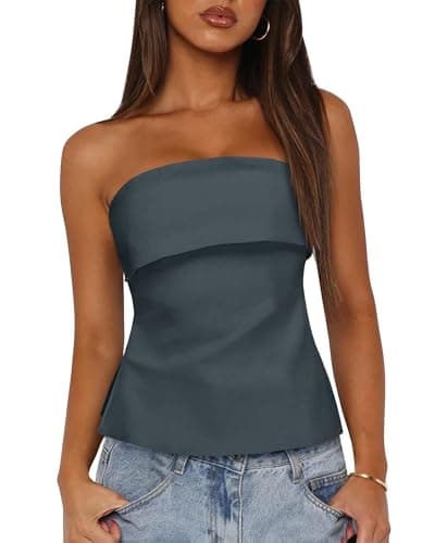 Imily Bela Women's Sexy Tube Tops Off Shoulder Strapless Bandeau Top Side Split Y2K Going Out Trendy Outfits Dark Grey - Image 1