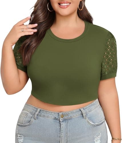 Lastshe Womens Plus Size Hawaiian Crop Top Loose Casual Cropped Short Sleeve Shirts Tees Summer Beach Irish Saint Patricks Day Shirt st Patricks Day Shirt Women,Army Green,4X - Image 1