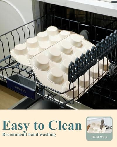 Ymiton Nonstick Muffin Pan with 12 Silicone Baking Cups, Carbon Steel Muffin Tin for Muffins, Cupcakes, Egg Bites and more, Non Toxic, Easy to Clean, Dishwasher Safe, Sunshine Cream - Thumbnail 6