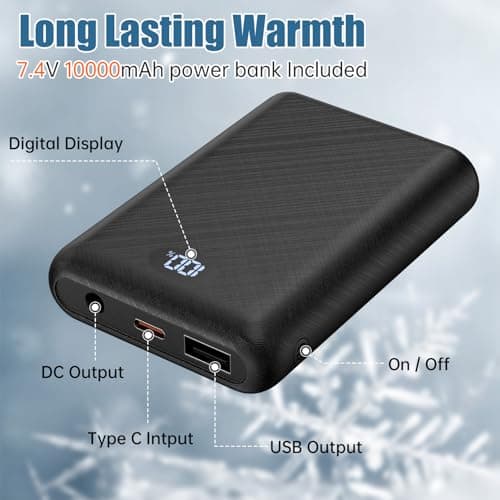 Deepoter Heated Vest for Men, 7.4V Heated Jacket with 8 Heating Zones, 3 level Temperature Control with 10000mAh Battery(L) - Thumbnail 6