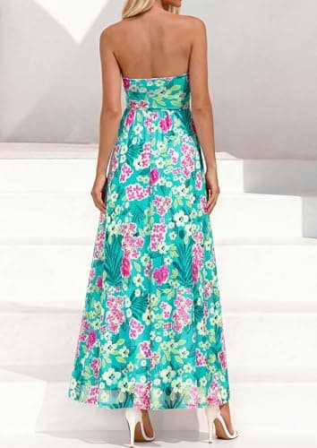 PRETTYGARDEN Womens Boho Maxi Dress 2026 Summer Floral Tube Strapless Spring Wedding Guest Cocktail Long Dresses (Floral Blue Green,X-Large) - Thumbnail 6