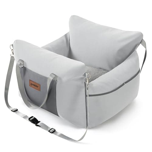 ZOMISIA Dog Car Seat for Small to Medium Dogs - Waterproof Pet Booster Seat for Car with Clip-On Safety Leash, Travel Carrier for Puppy up to 25 lbs, Memory Foam Filling & Adjustable Buckles, Grey - Image 1