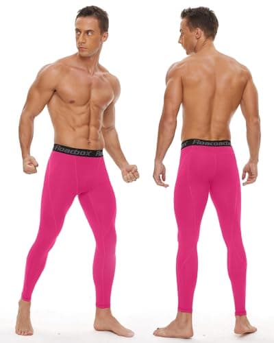 Roadbox Men’s Compression Pants Running Tights, Performance Sports Workout Leggings, Athletic Base Layer for Gym Basketball Hot Pink - Thumbnail 2
