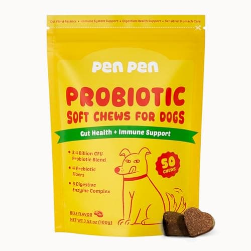 PENPEN Probiotics for Dogs, Dogs Probiotics for Digestive Health, Multi-Probiotic and Enzyme Blend Promote Gut Health & Immune Support, Eases Sensitive Stomachs (Beef Chews, 50ct)