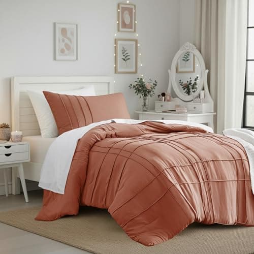 Regency Heights Twin Size Comforter Set Orange, 2 Pieces Bedding Set, Ultra Soft Prewashed Bed Set, Pinch Pleat All Seasons Lightweight Comforter and Sham - Image 1