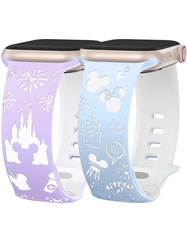 BEEXI 2 Packs Cartoon Engraved Band Compatible with Apple Watch Band 42/41/40/38mm Women Two-Tone Cute Soft Silicone Sport Strap for iWatch SE Series 10/9/8/7/6/5/4/3/2/1/Ultra(1/2) - Image 1