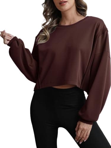 ALPSWARE Womens Crop Sweatshirts Workout Tops Trendy Oversized Crewneck Crop Pullovers Fashion Loose Shirt Coffee - Image 1