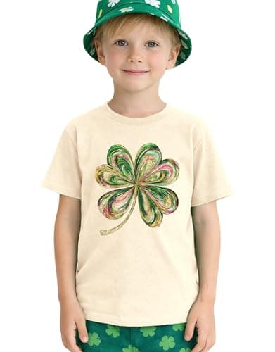 SANIXJOO Toddler Girls Boys St. Patrick Day Outfits Kids Baby Clover Graphic Summer Tee Tops Short Sleeve Casual Clothes(Apricot,4-5T) - Image 1