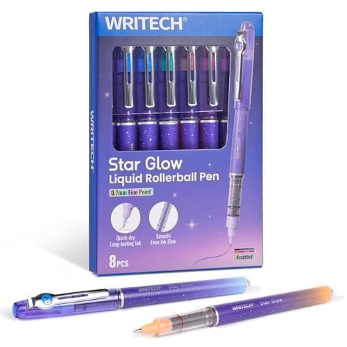 WRITECH Liquid Ink Rollerball Pens: 8ct Assorted Colors Fine Point Tip 0.7mm Roller Ball Rolling Pen for Smooth Writing Coloring Drawing Journaling No Bleed & Smear &Smudge Multi Colored - Image 1