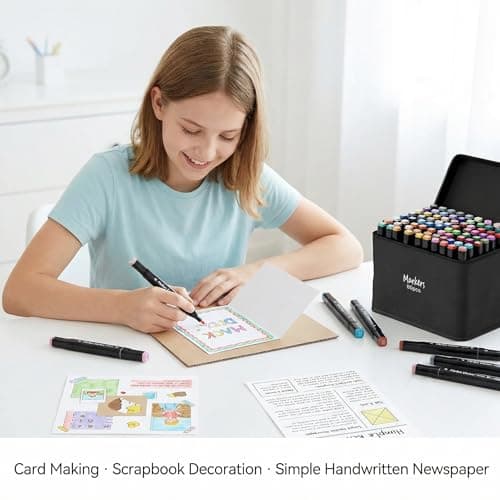 DTXDTech Alcohol Markers 80 Colors,Dual Tip Chisel & Fine Markers Set Waterproof Ink Alcohol Coloring Marker Art Marker Pens for Painting,Note,Marking,White Barrel - Thumbnail 5