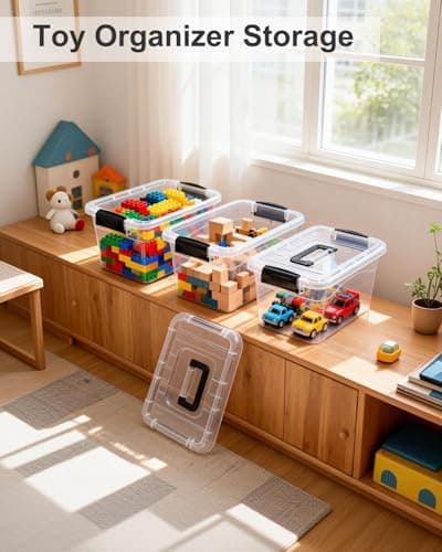 EOENVIVS Plastic Storage Bins with Lids 6 Packs, 7 Quart Storage Organizer Bins with Buckle-Up Latches and Handle, Stackable Storage Containers for Home Pantry Office Classroom Organization, Clear - Thumbnail 3