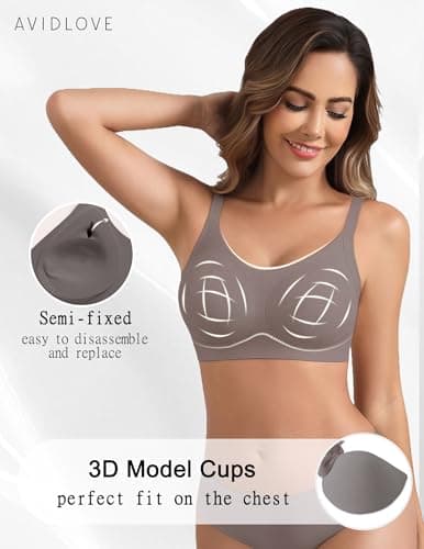 Avidlove Full Coverage Bras for Women Jelly Wireless Bra Comfortable Seamless Bralette Padded Everyday Bras Grey S - Thumbnail 4