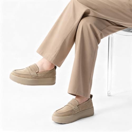 Rihero Loafers for Women Lightweight Comfy Platform Loafers Fashion Slip On Shoes for Office Walking Fall Nude Size 6 - Thumbnail 6