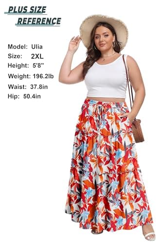 Lepunuo Summer Skirts Womens Casual High Waisted Flowy Skirts Trendy Floral Cute Long Skirts with Pockets - Thumbnail 6