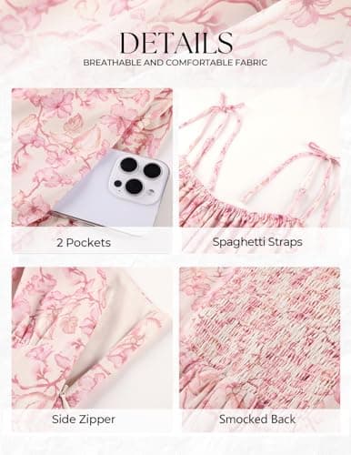 Belle Poque Pink Floral Dress for Women Spaghetti Strap Midi Sundress 2026 Summer Spring A line Casual Cute Dresses M - Thumbnail 6