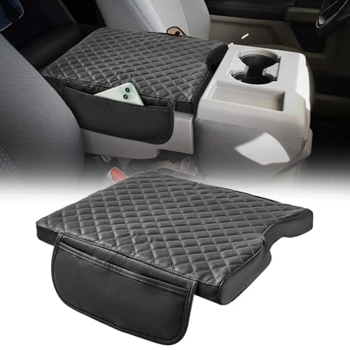 JOYTUTUS Center Console Cover Compatible with 2015-2026 Ford F150, 2017-2026 F250 F350 F450 with 40/20/40 Jump Seat, Leather Armrest Cover Center Console Cushion with Side Pockets (Jump Seat Only) - Image 1