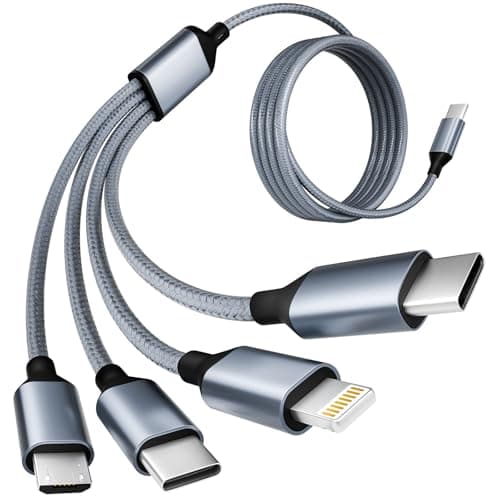 USB C Multi Charging Cable [1Pack 5FT], 4 in 1 Charging Cable Nylon Braided USB-C Multiple Charger Cord with Micro USB,IP Port and 2 Type C Adapter Port for iPhone 16/15 Series/Cell Phones and More - Image 1