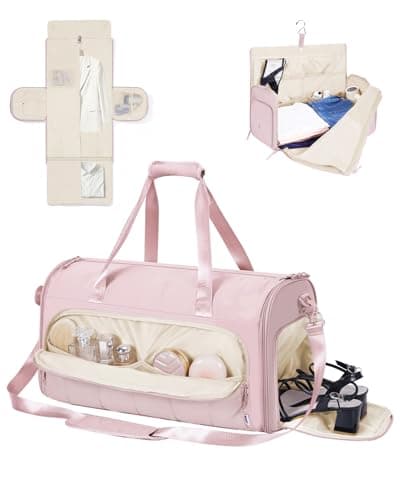 WANDF Convertible Garment Bags for Travel with Wet Pocket Carry on Garment Duffle Bag 2 in 1 Puffy Hanging Clothes Travel Bags with Shoe Compartment for Airplanes Business Weekend Gym Wedding (Pink) - Image 1