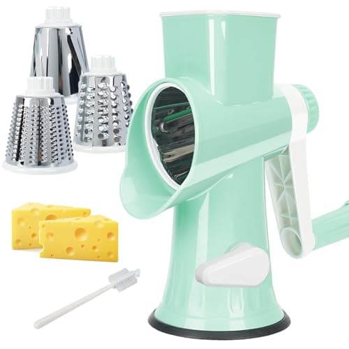 Cheese Grater MultiFunction Rotary Cheese Grater Hand Crank – Cheese Shredder Effortlessly Shred,Slice,Chop.Applicable to Cheese, Vegetables,Fruits,Nuts,Non-Slip Suction Base,Easy to Clean (green) - Image 1