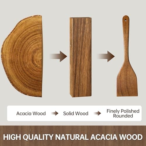 12 PCS Acacia Wooden Spoons for Cooking - Heat-Resistant, Comfort Grip,Easy to Clean, Non-stick Friendly - Kitchen Utensil Set with Holder, Spoon Rest & 6 Hooks, Ideal for Gifting - Thumbnail 2