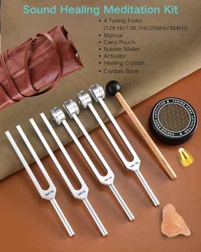 Tuning Forks for Healing Set - 128Hz, 136.1Hz, 256Hz, 384Hz for Stress Relief, Anxiety & Sleep, Healing Crystal Stone - Zen Tools, Mindfulness Yoga Accessories - Spiritual Gift - Thumbnail 2