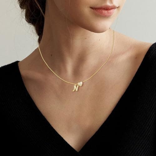 Initial Heart Necklace for Women Teen Girls- 14K Gold Plated, Letter N Necklace for Mom Girlfriend Wife Daughter Grandma, Personalized Jewelry Gift Ideas for Birthday Anniversary Valentine Graduation - Thumbnail 6