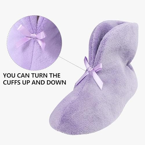 Forfoot Slipper Boots, Women's Winter House Slippers Cold Weather Soft Cozy Indoor Home Casual Ankle Purple Slipper Booties Fluffy Bedroom Boots US 9.5 - Thumbnail 4