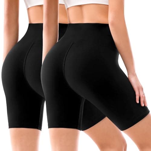 Leafigure 2 Pack Biker Shorts for Women 6" High Waisted Gym Shorts for Yoga Workout Black XXL - Image 1