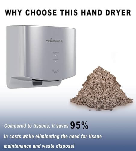 AIMEIKE Automatic Commercial Hand Dryer with Temperature-Sensing & Auto-Adjusting Airflow, High-Speed 1300W Compact Wall Mounted Hand Dryer for Bathroom & High-Traffic Restrooms,Sliver - Thumbnail 3