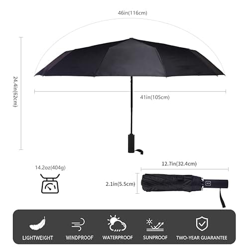 Bluinzi 46 Inch Compact Umbrellas for Rain - Travel Small Umbrella - Automatic Folding Umbrella - Windproof Portable Umbrella, Double 10-rib - Thumbnail 6