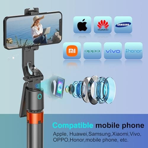 70" Auto Face Tracking Phone Tripod 360 Rotation,No App Required，Phone Tripod for w/Fill Light and Remote Control, Smart Shooting Stand for Vlog/TIK Tok Live Streaming YouTube Video Record - Thumbnail 3