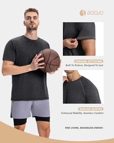 BOOJO 7 Pack Workout Shirts for Men - Quick Dry Moisture Wicking T-Shirts Short Sleeve Tees for Gym Running Athletic Sport - Thumbnail 4