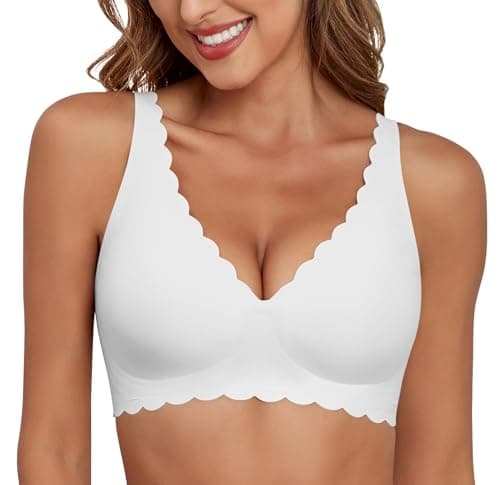 Xcutting Wireless Bras for Women, Deep V Neck, No Underwire, Soft, Seamless, Adjustable, White, X-Large - Image 1