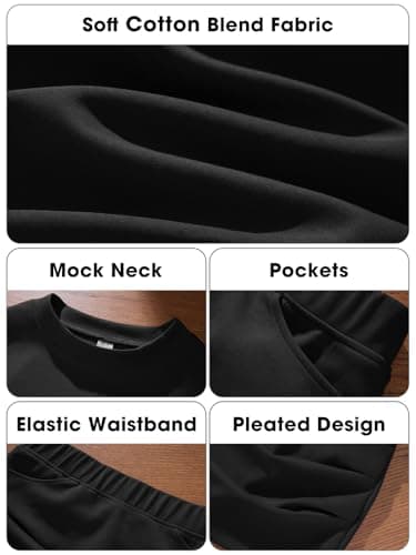 EXLURA Womens 2 Piece Skirt Sets Long Sleeve Mock Neck Sweatshirt Skort Matching Set Casual Airport Travel Spring Outfits - Thumbnail 6