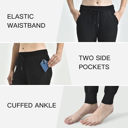 Ipletix Joggers for Women with Pockets,Womens Drawstring Lightweight Yoga Sweatpants for Lounging Workout Running Black L - Thumbnail 4