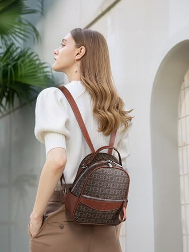 VANSARTO Mini Backpack Purse for Women Multi Pocket Small Backpacks Ladies Convertible Shoulder Handbags Designer Travel Backpack with Wide Strap, Brown - Thumbnail 2