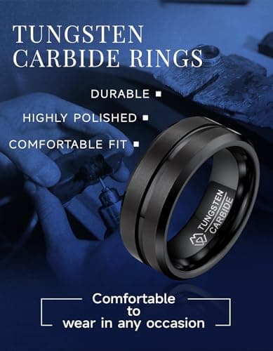 MomentWish 8mm Black Tungsten Rings, Valentine's Day Gift Birthday Gifts, Promise Ring for Him, Black Tungsten Eternity Band-Size8 - Thumbnail 4