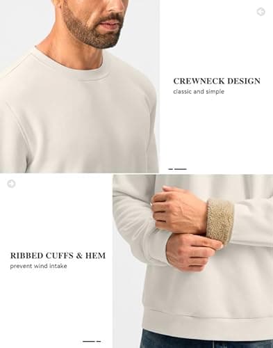 G Gradual Sherpa Lined Sweatshirts for Men Fleece Crewneck Sweatshirt Pullover Warm Shirts for Winter, Off White, X-Large - Thumbnail 5
